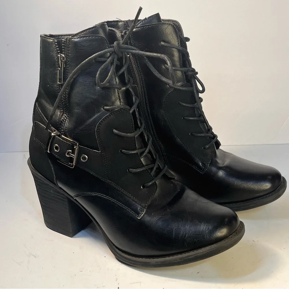 Pierre Dumas Ravenna-19 Black Side Zipper Buckle Lace Up Ankle Boots Women - Picture 11 of 12